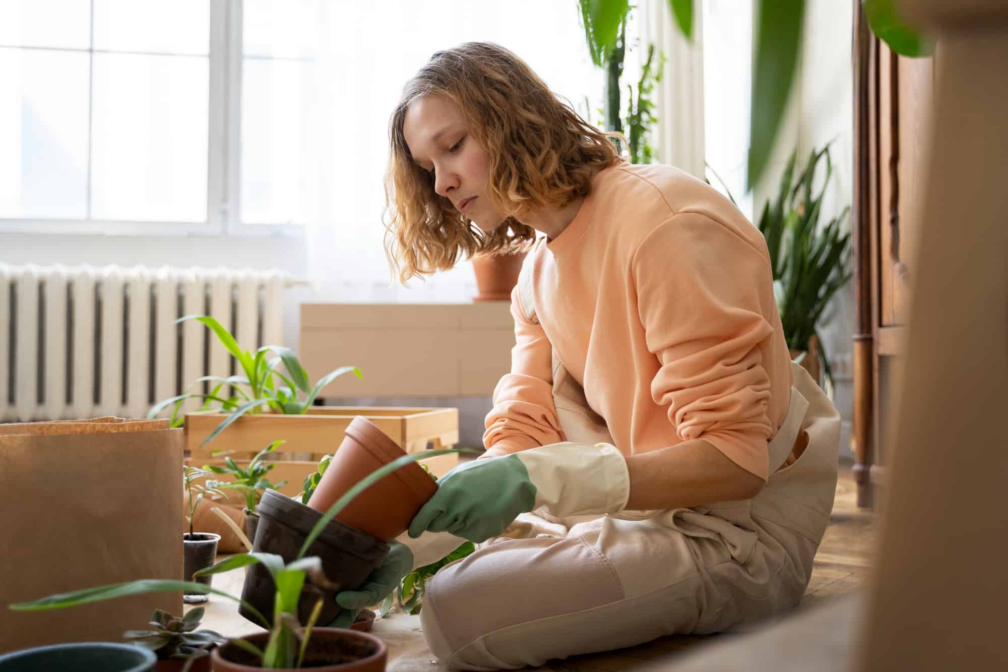 person en train de rempoter ses plantes