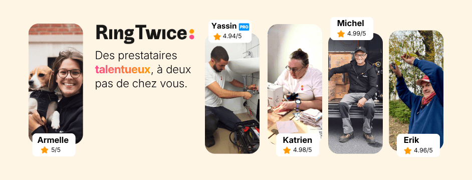 Prestataires Ring Twice de différentes catégories (bricolage, nettoyage, jardinage) en plein service, pour arrondir ses fins de mois en France